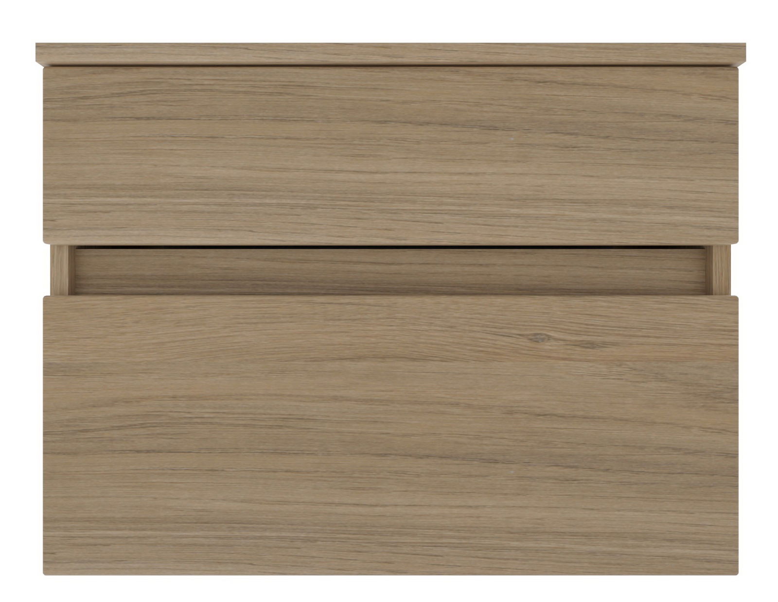 Unterschrank aus Holz mit zwei Schubladen, frontale Ansicht