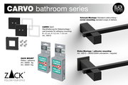 ZACK CARVO Badezimmer-Serie Wandhalterung Set/2 in schwarz beschichteter Oberfläche, inklusive Schrauben und Klebe-Montagezubehör, Produktdarstellung in schräger Seitenansicht (Perspektive) auf weißem Hintergrund