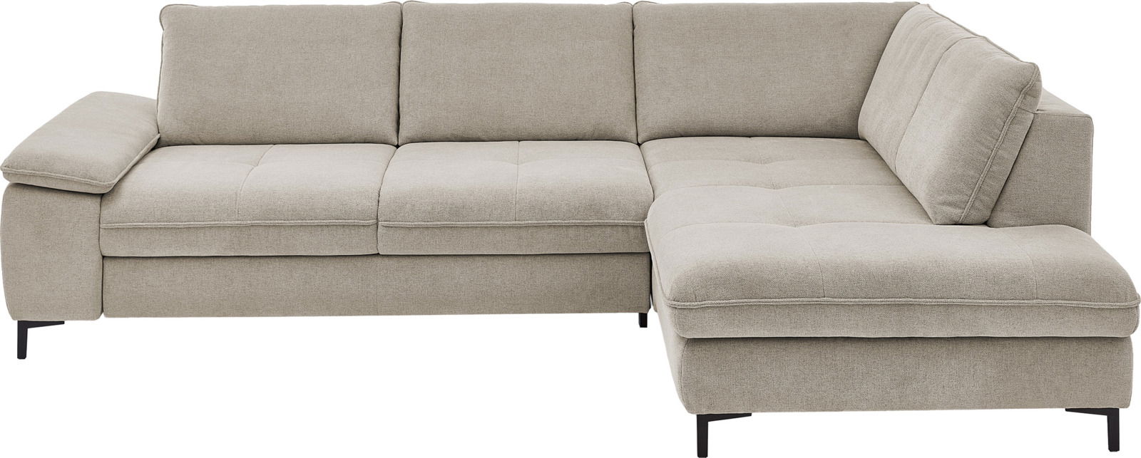 Beige Eckgarnitur mit modernem Design, Ansicht von vorne.