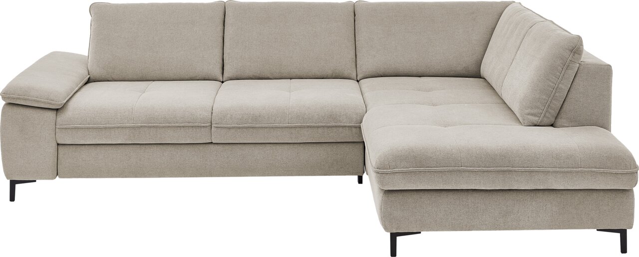 Beige Eckgarnitur mit modernem Design, Ansicht von vorne.