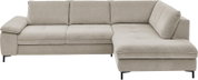 Beige Eckgarnitur mit modernem Design, Ansicht von vorne.