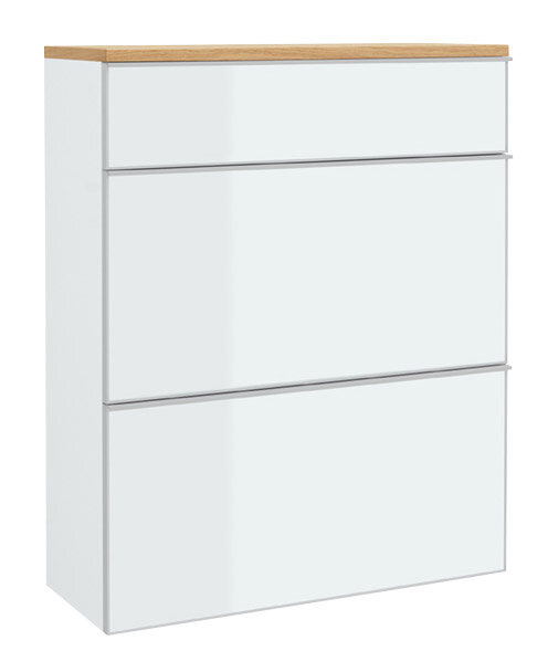 VOSS Hängeschuhschrank VORTINA Moderner Hängeschuhschrank mit drei Klappen in Weiß und Holzoptik von schräg vorne.