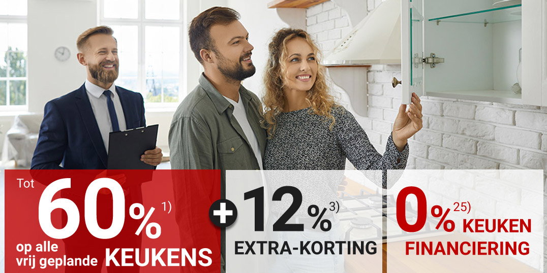 Koppel plant keuken met adviseur, tot 60% korting plus 12% extra en 0% financiering