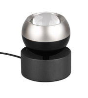 Moderne Tischleuchte mit kugelförmigem Design, silbernem und schwarzem Finish, seitliche Perspektive
