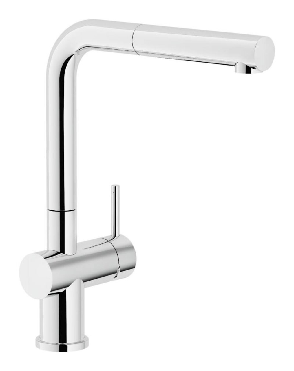 Moderner Einhebelmischer aus Chrom in seitlicher Perspektive