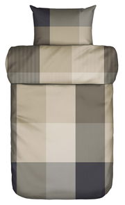 Bettwäsche-Set 155x220cm mit großem Karomuster in Beige- und Grautönen, Ansicht von oben