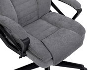 Grauer Homeoffice-Drehstuhl mit gepolsterten Armlehnen, seitliche Perspektive