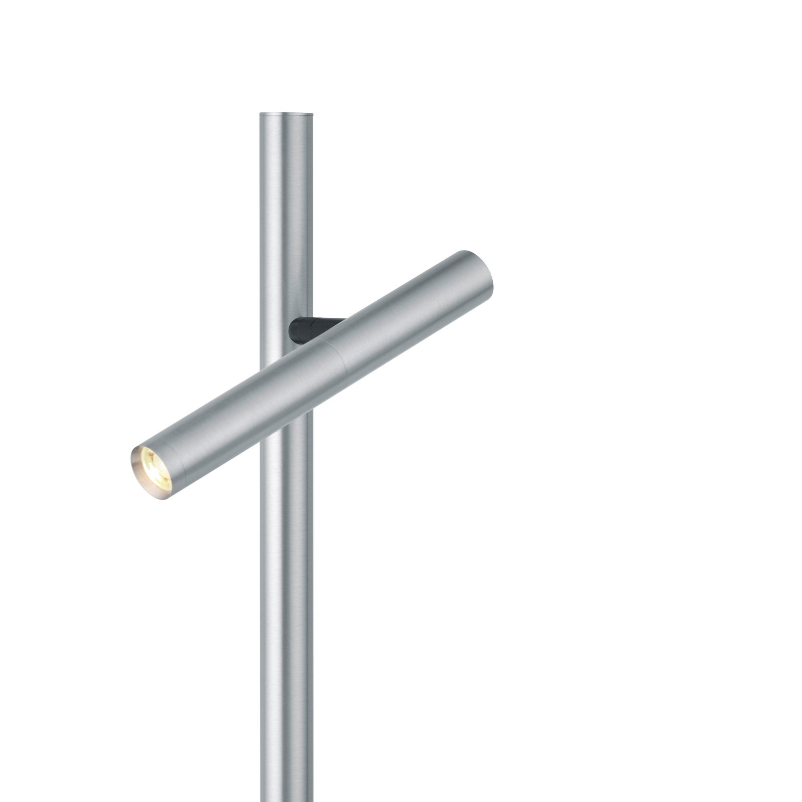 Moderne LED-Tisch- und Leseleuchte aus gebürstetem Metall, seitliche Perspektive