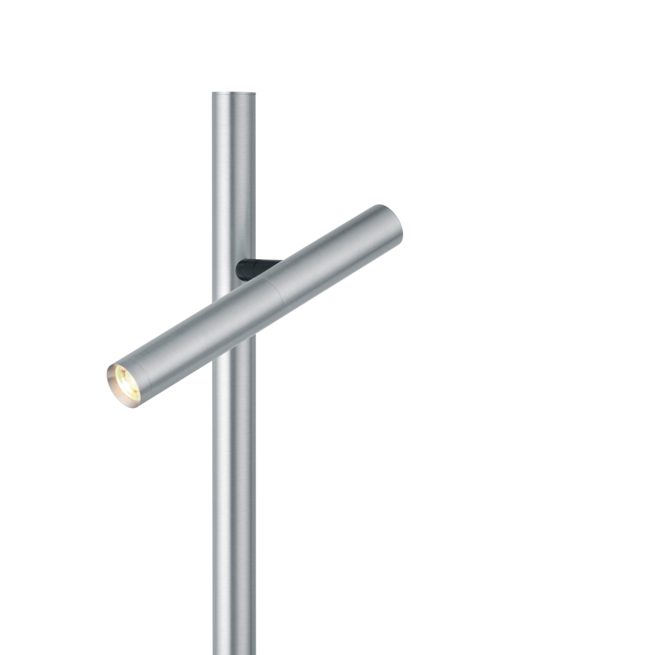 Moderne LED-Tisch- und Leseleuchte aus gebürstetem Metall, seitliche Perspektive