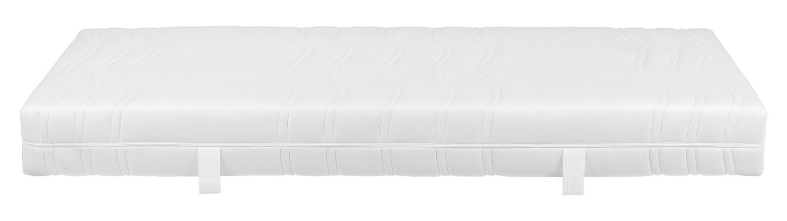 Weiße Matratze mit gestepptem Muster, seitliche Perspektive