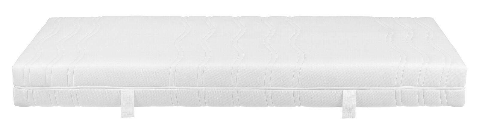 Weiße Matratze mit gestepptem Muster, seitliche Perspektive