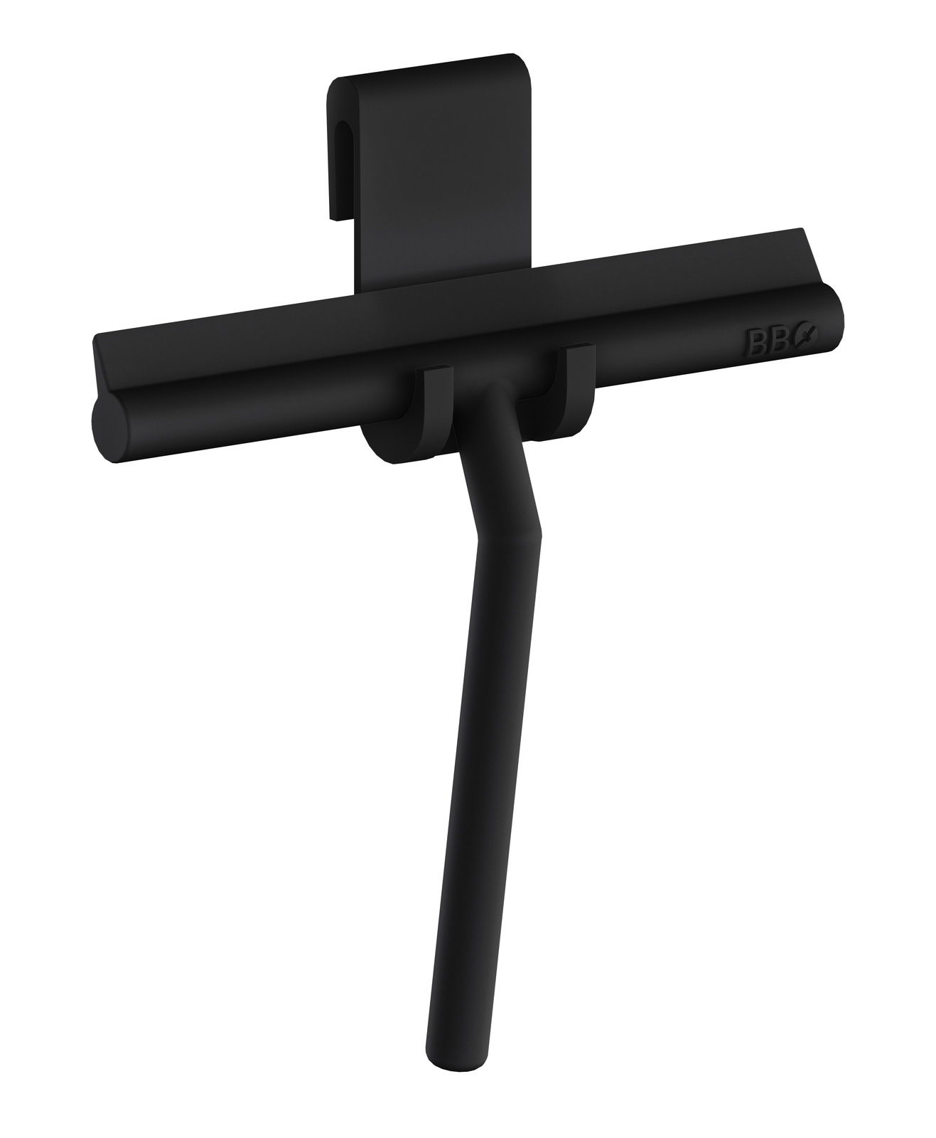 Schwarzer Duschabzieher aus Silikon, seitliche Perspektive