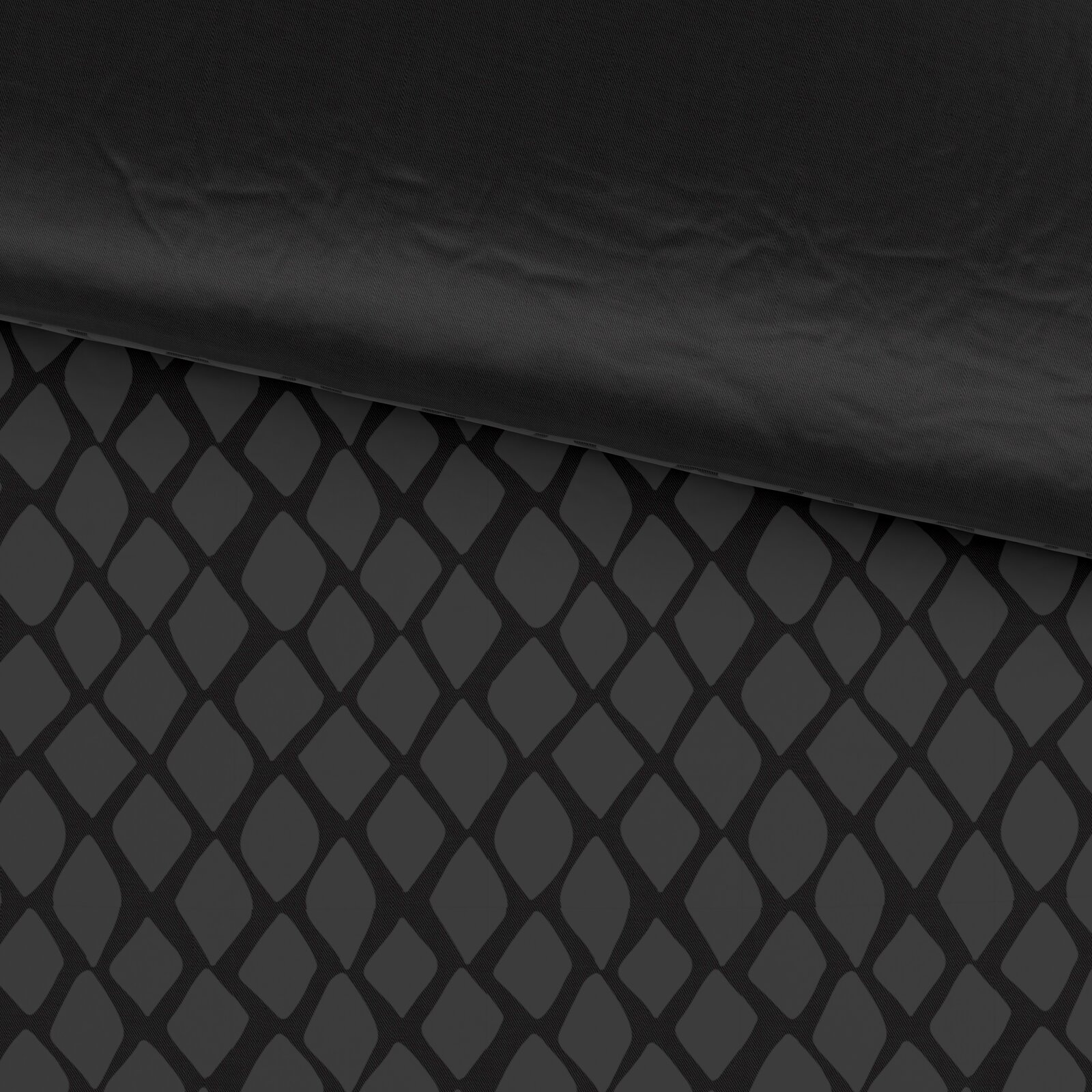 Wendebettwäsche mit modernem, geometrischem Muster in dunklen Tönen, Draufsicht