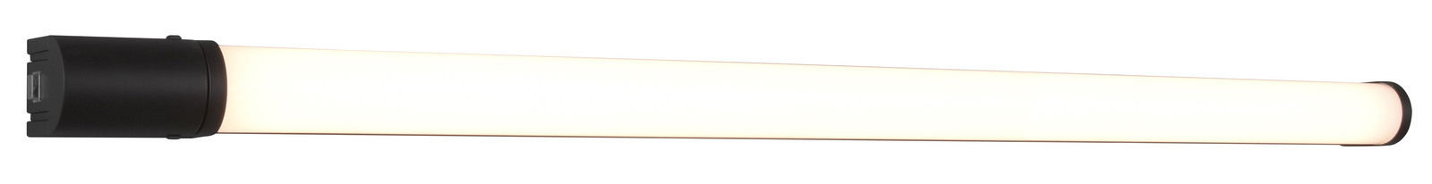 Moderne Wandleuchte Piera in seitlicher Perspektive mit schwarzem Gehäuse und langem, leuchtendem Diffusor.