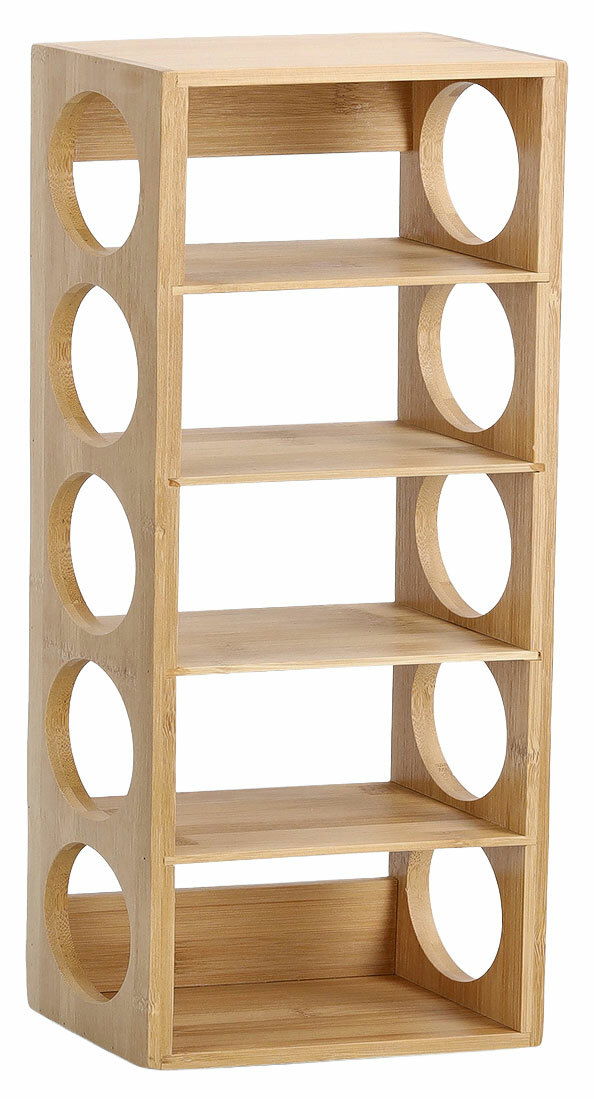 Weinregal aus Holz für 5 Flaschen, seitliche Perspektive