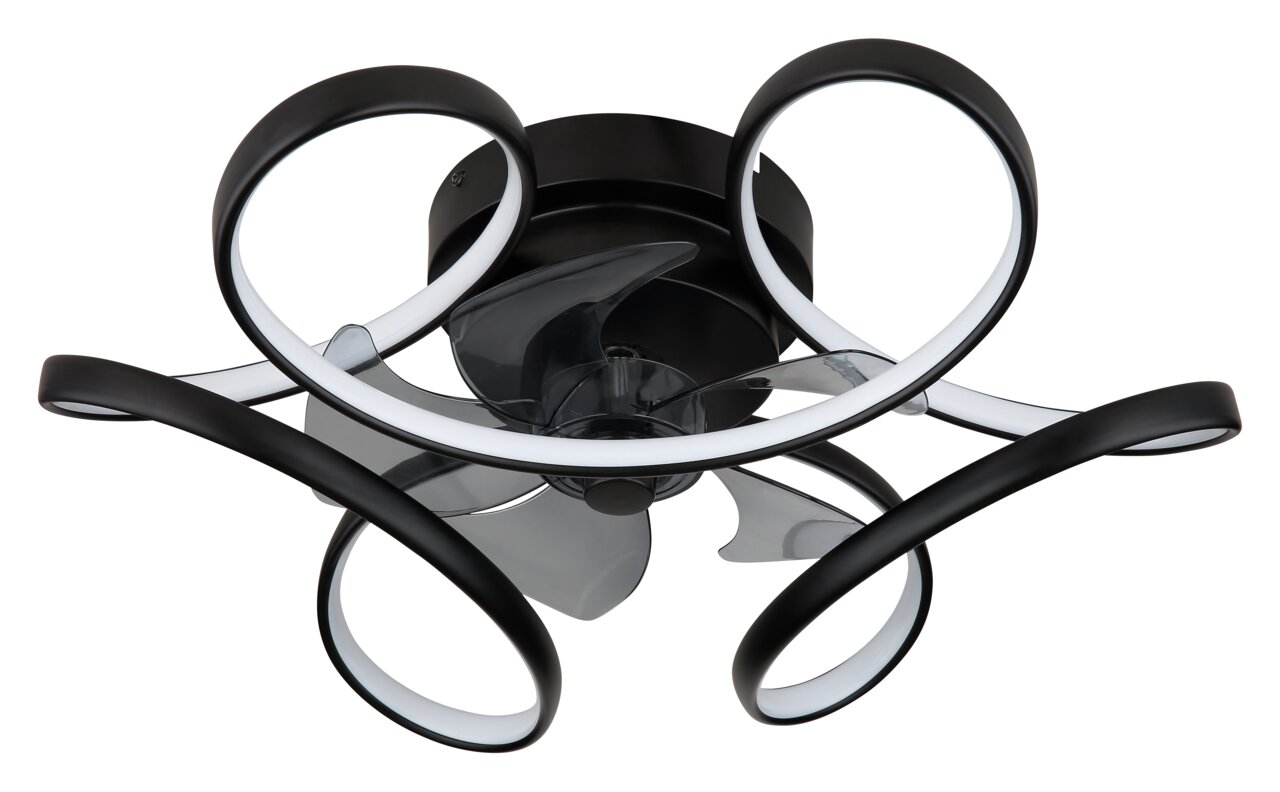 Moderner Deckenventilator LORIS mit geschwungenem Design, Ansicht von unten.