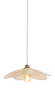 Hanglamp met bloemvormige stoffen kap, zijaanzicht