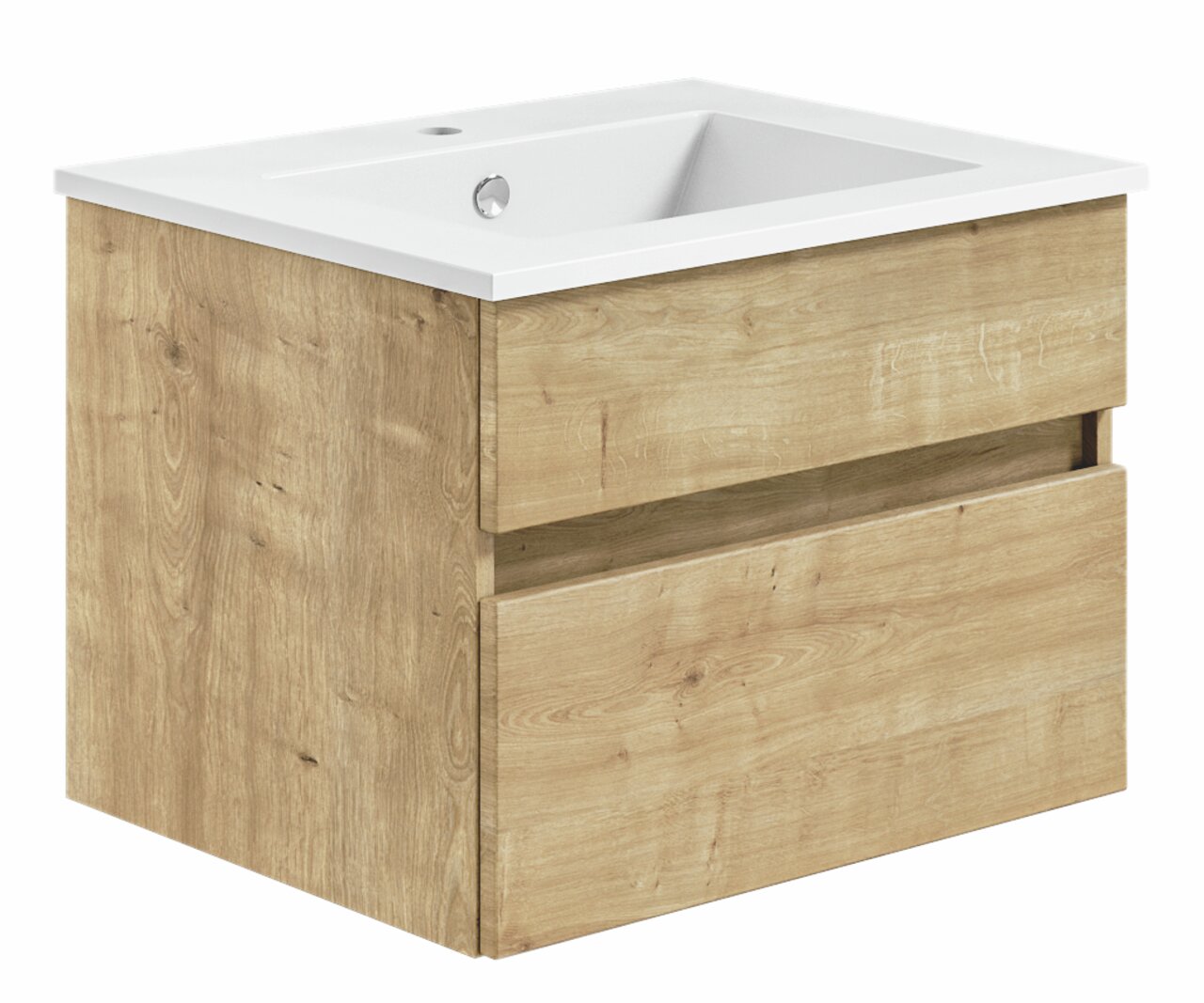 Puris Badkombination GET2YOU 21 Waschtisch mit Holzoptik und zwei Schubladen, seitliche Perspektive