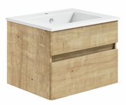 Wastafel met houtlook en twee lades, zijaanzicht