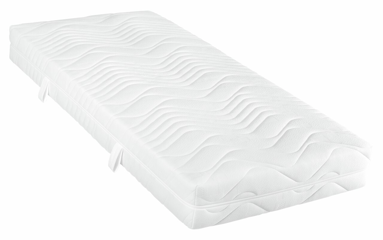Sleeptex Taschenfederkernmatratze H3 ACTIVE STRONG Taschenfederkernmatratze H3 in schräger Perspektive mit wellenförmigem Muster und Tragegriffen an der Seite