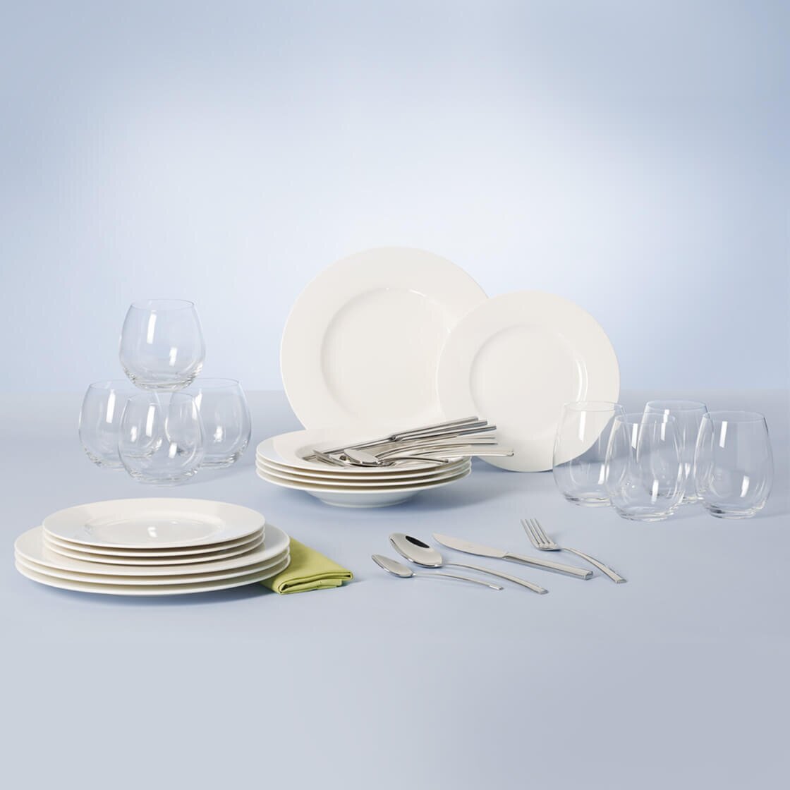 Villeroy & Boch Startset 36-delig WONDERFUL WORLD WHIT Startset met servies, bestek en glazen, zijaanzicht