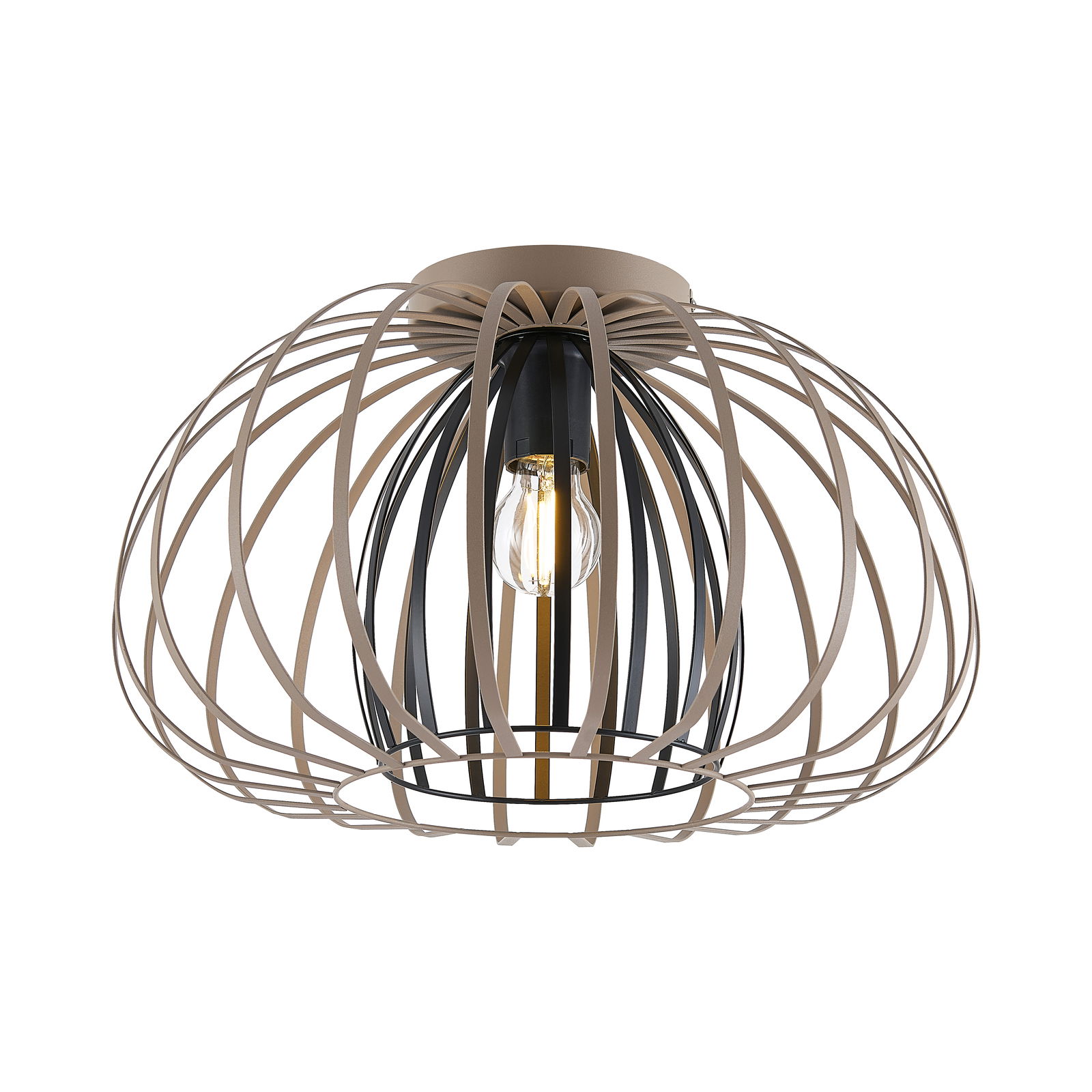 Novel Deckenleuchte Moderne Deckenleuchte mit kugelförmigem, offenen Metallrahmen in Drahtoptik, seitliche Perspektive