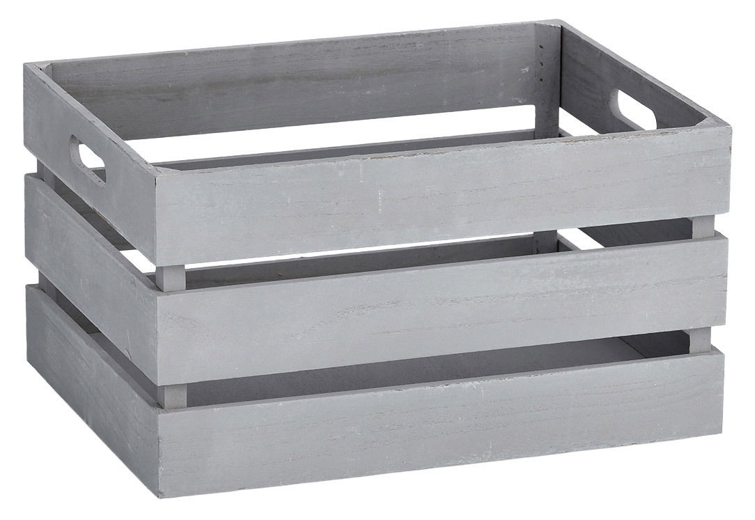 Zeller Present Aufbewahrungskiste VINTAGE Graue Holz-Aufbewahrungskiste mit offenen Seiten und Griffen, seitliche Perspektive