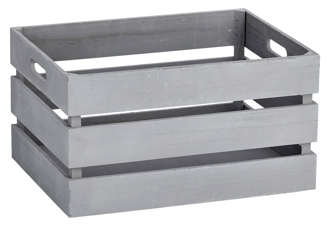 Zeller Present Aufbewahrungskiste VINTAGE Graue Holz-Aufbewahrungskiste mit offenen Seiten und Griffen, seitliche Perspektive