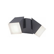 Moderne anthrazitfarbene Wand- und Deckenleuchte mit geometrischem Design, seitliche Perspektive.