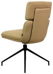 Moderne stoel in beige met een zwart metalen frame, zijaanzicht
