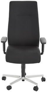 Schwarzer Chefsessel mit hoher Rückenlehne und Armlehnen, Vorderansicht