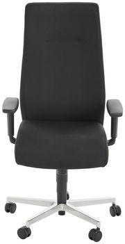 Schwarzer Chefsessel mit hoher Rückenlehne und Armlehnen, Vorderansicht