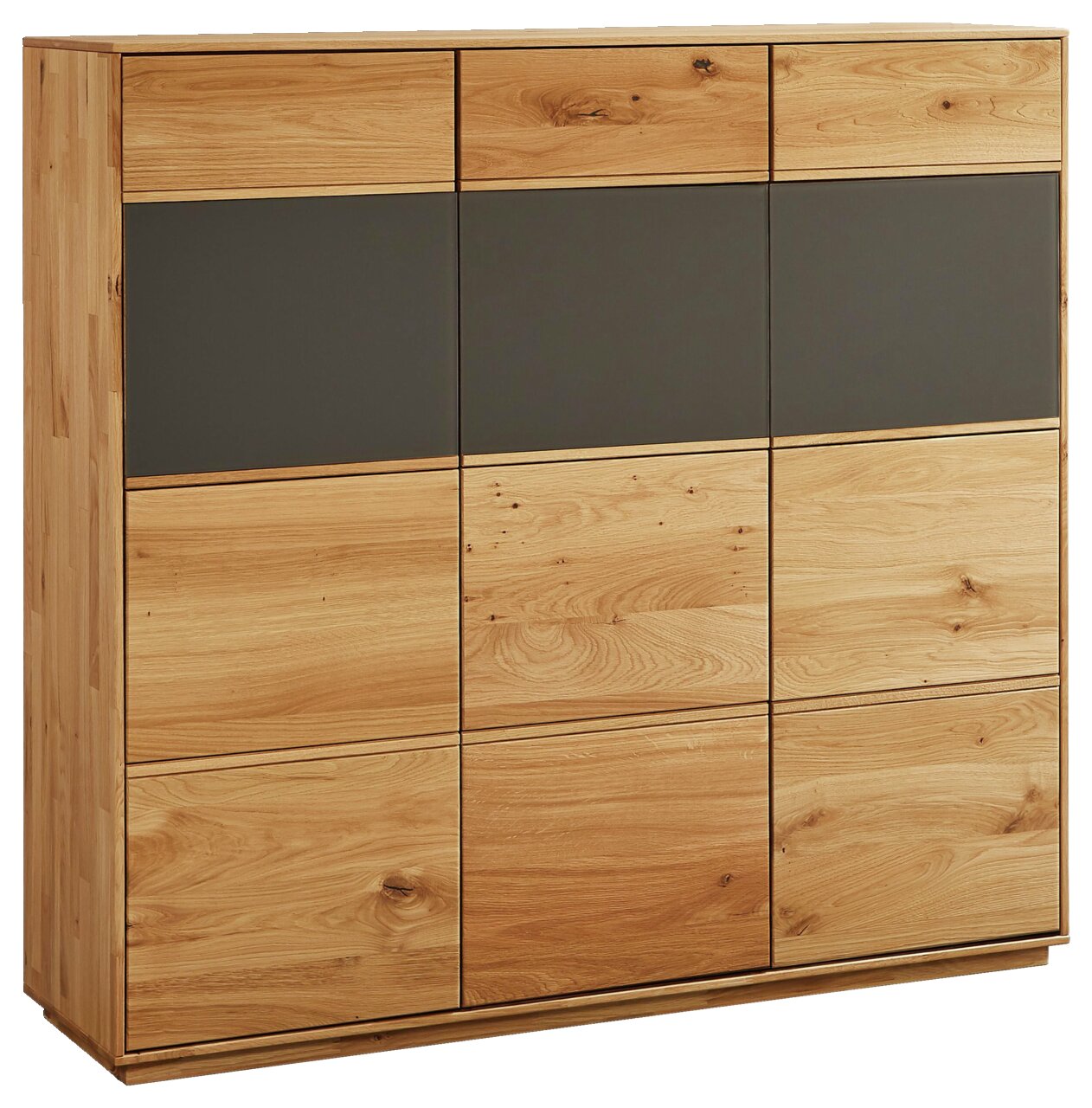 Moderner Schuhschrank aus Holz mit dunklen Akzenten, Frontalansicht