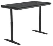 Moderner E-Schreibtisch mit schwarzer Marmoroptik, seitliche Perspektive