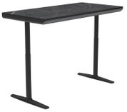 Moderner E-Schreibtisch mit schwarzer Marmoroptik, seitliche Perspektive