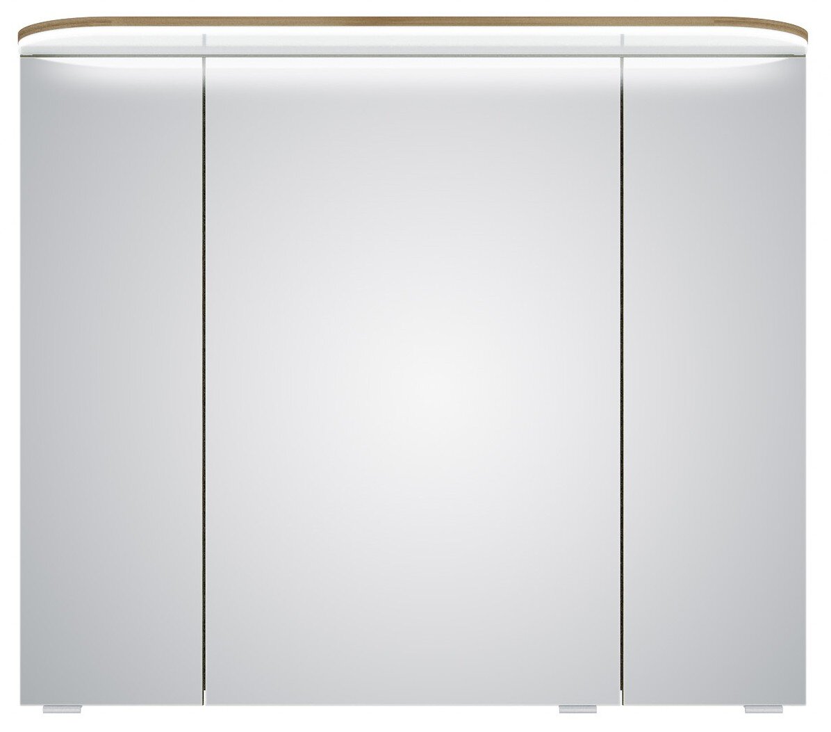 Moderner Spiegelschrank mit drei Türen und integrierter Beleuchtung, Frontalansicht