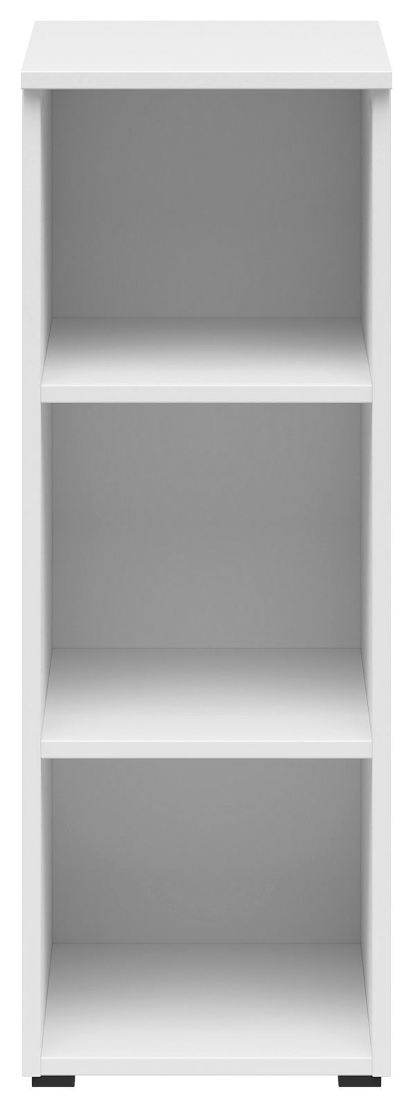 Weißes Regal mit drei offenen Fächern, frontale Ansicht