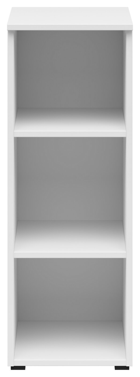 Weißes Regal mit drei offenen Fächern, frontale Ansicht