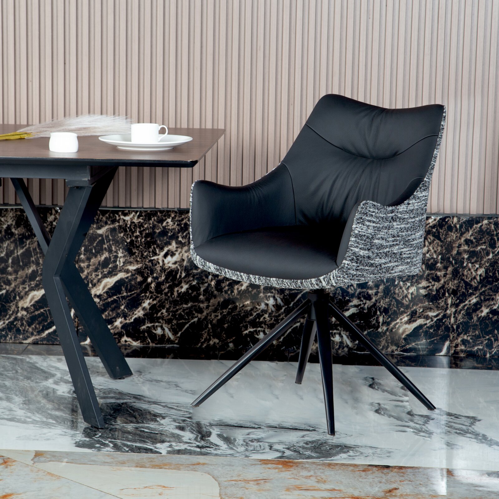 Novel Fauteuil BELFORT Moderne fauteuil met zwarte zitting en rugleuning van stof met patroon, zijaanzicht