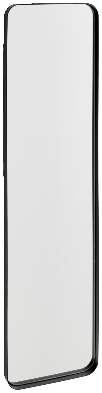 Rechteckiger Spiegel mit schwarzem Rahmen, ca. 31x120 cm, aus seitlicher Perspektive fotografiert