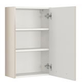 Hängeschrank mit geöffneter Tür, zwei Einlegeböden, seitliche Perspektive