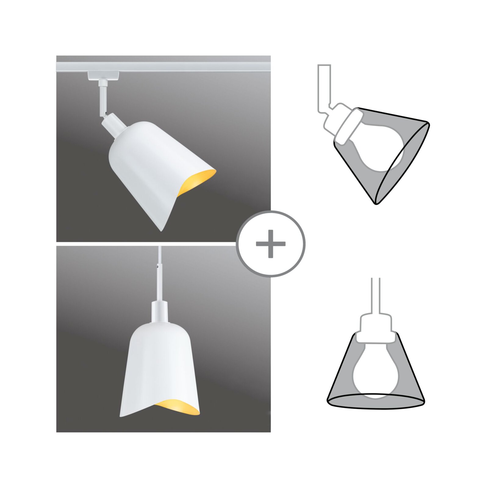 Witte decoratieve kap Alvaro, zijaanzicht en vooraanzicht, geschikt voor plafond- en hanglampen.