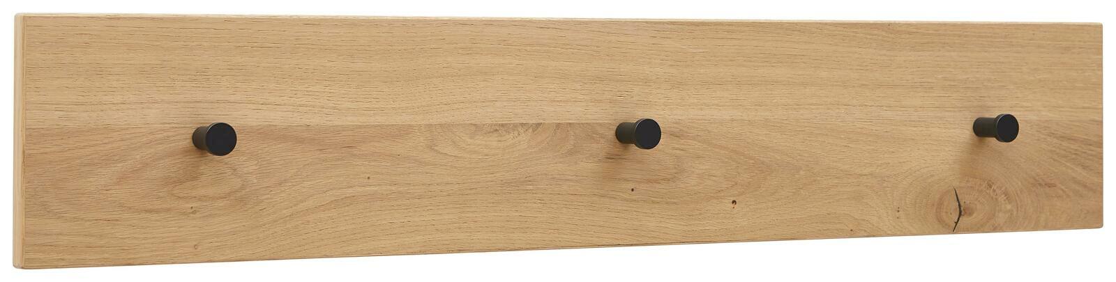 Dieter Knoll Garderobenleiste SAVONA Garderobenleiste aus Holz mit drei schwarzen Haken, seitliche Perspektive