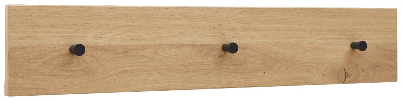 Dieter Knoll Garderobenleiste SAVONA Garderobenleiste aus Holz mit drei schwarzen Haken, seitliche Perspektive