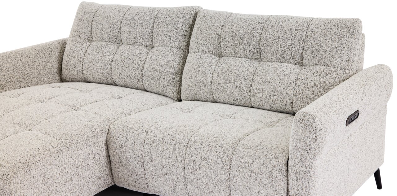 Z2 Ecksofa DULA Ecksofa DULA in hellgrauem Stoff mit gesteppter Polsterung, seitliche Perspektive