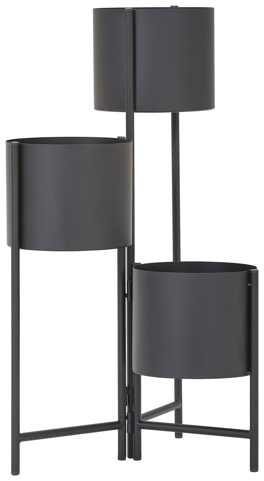 Dreistufige schwarze Blumensäule aus Metall, seitliche Perspektive