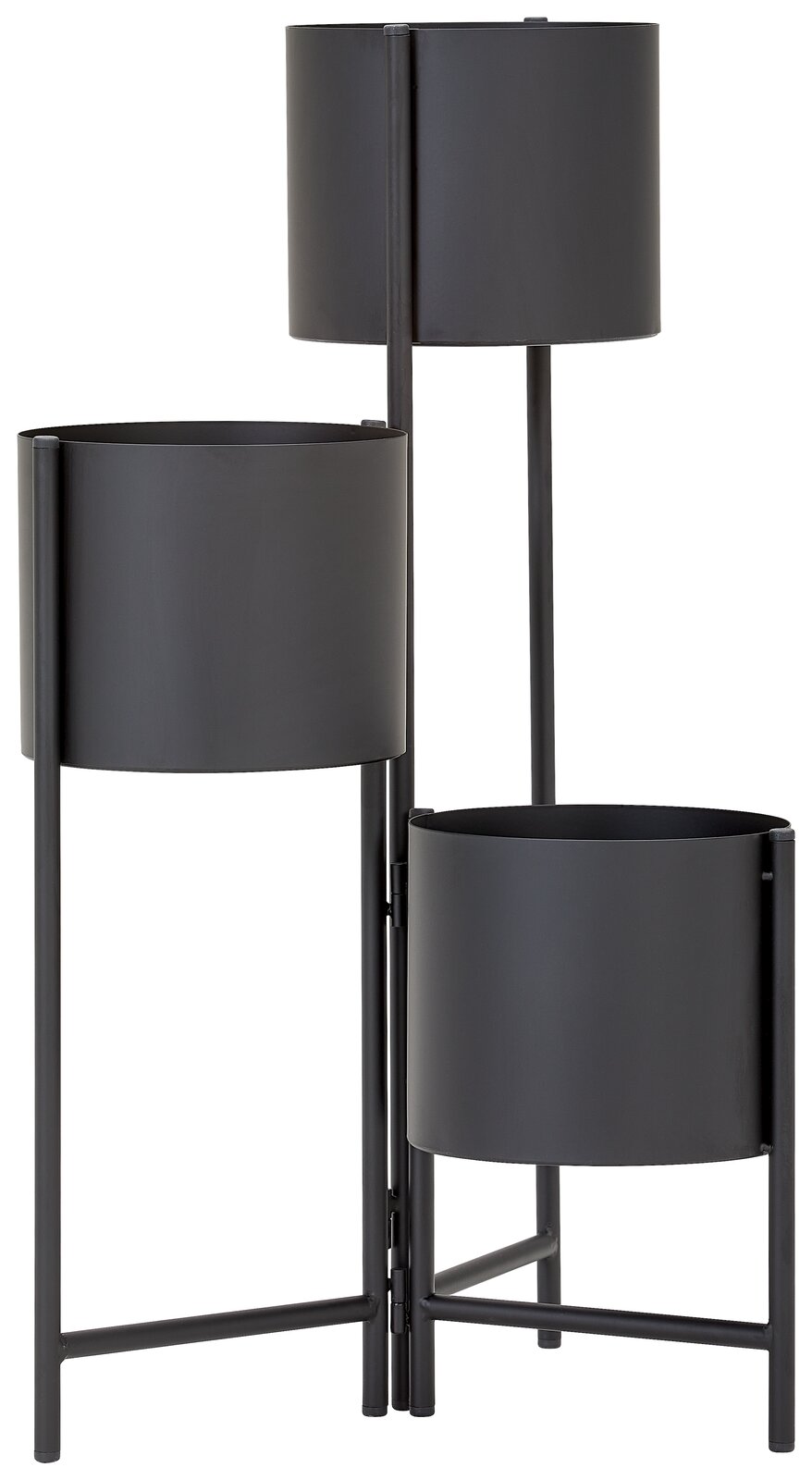 Dreistufige schwarze Blumensäule aus Metall, seitliche Perspektive