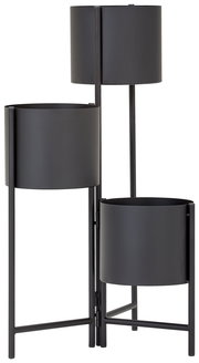 Dreistufige schwarze Blumensäule aus Metall, seitliche Perspektive