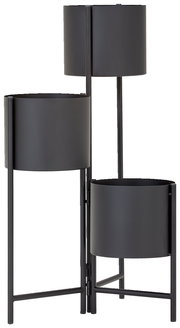 Dreistufige schwarze Blumensäule aus Metall, seitliche Perspektive