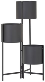 Dreistufige schwarze Blumensäule aus Metall, seitliche Perspektive